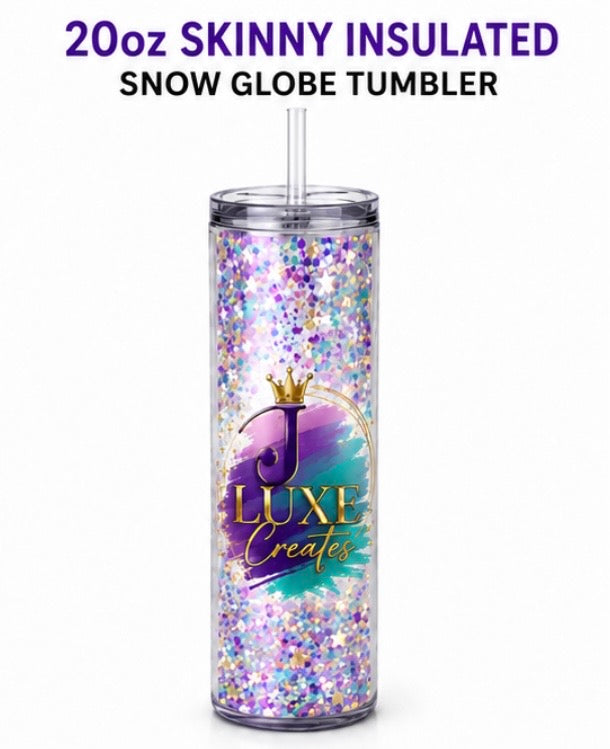 20oz Skinny Custom Snow Globe Tumbler